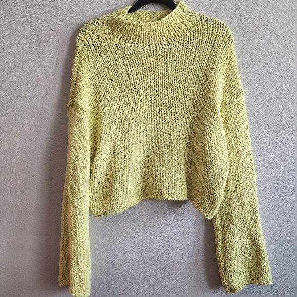 Anthropologie Sweaters - By Anthropologie Womens Crop Crochet Sweater Long Sleeve Mock Neck Yellow Size S
